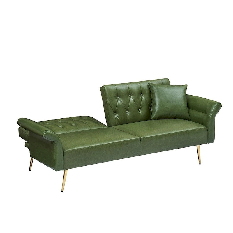 Futon Sofa Rozkładana, Sofa Składana ze Sztucznej Skóry, Rozkładana Kanapa z Regulowanymi Podłokietnikami do Małych Przestrzeni