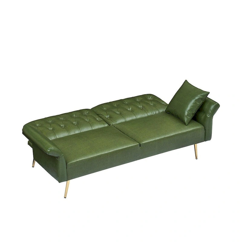 Futon Sofa Rozkładana, Sofa Składana ze Sztucznej Skóry, Rozkładana Kanapa z Regulowanymi Podłokietnikami do Małych Przestrzeni