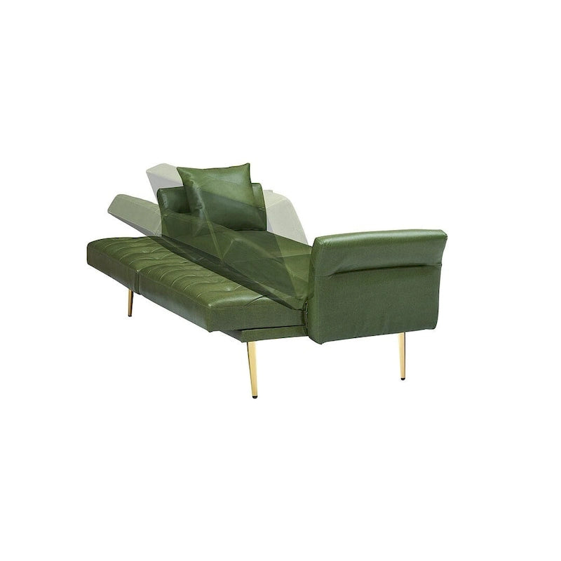 Futon Sofa Rozkładana, Sofa Składana ze Sztucznej Skóry, Rozkładana Kanapa z Regulowanymi Podłokietnikami do Małych Przestrzeni