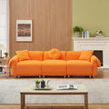 Canapé trois places en tissu velours Teddy orange, avec 3 oreillers, peut être placé dans le salon et d'autres pièces