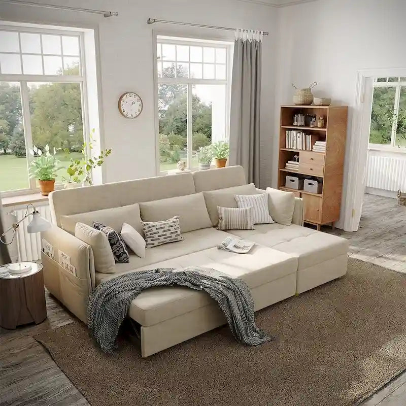 98.43 Nowoczesna, minimalistyczna rozkładana sofa narożna w kształcie litery LOdporna na zarysowania i wodoodporna, stelaż z litego drewna
