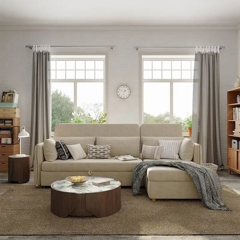 98.43 Nowoczesna, minimalistyczna rozkładana sofa narożna w kształcie litery LOdporna na zarysowania i wodoodporna, stelaż z litego drewna
