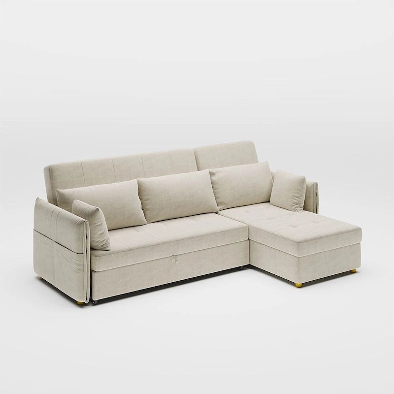 98.43 Nowoczesna, minimalistyczna rozkładana sofa narożna w kształcie litery LOdporna na zarysowania i wodoodporna, stelaż z litego drewna
