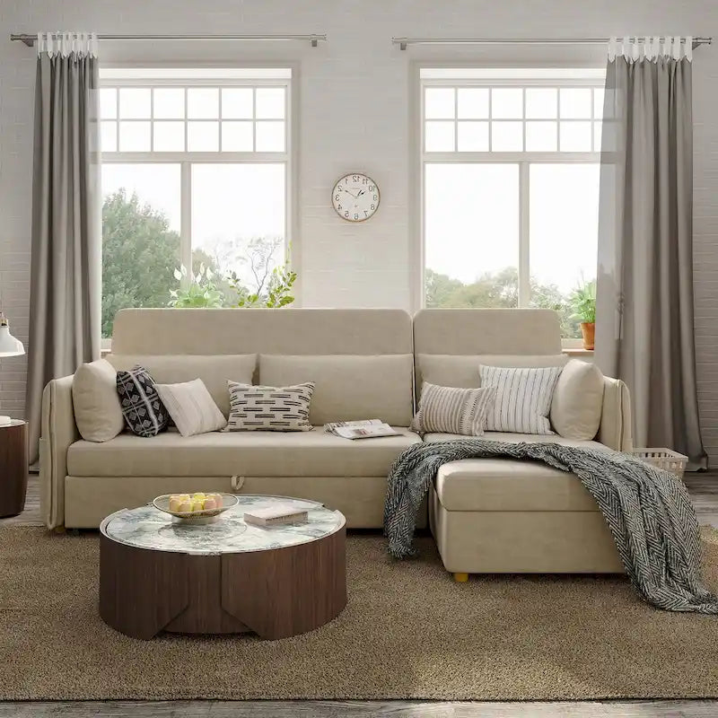 98.43 Nowoczesna, minimalistyczna rozkładana sofa narożna w kształcie litery LOdporna na zarysowania i wodoodporna, stelaż z litego drewna