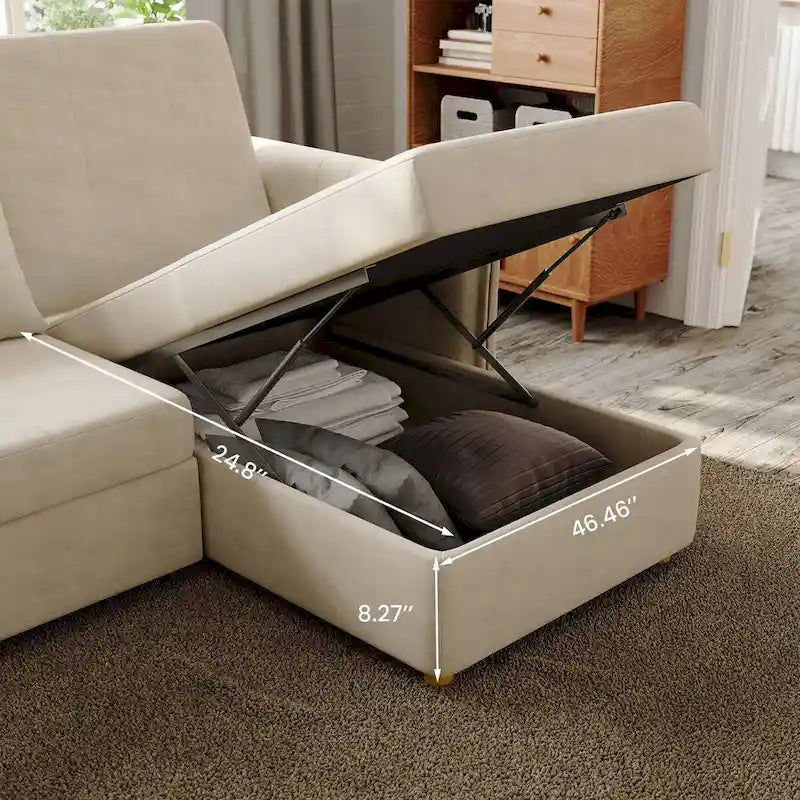 98.43 Nowoczesna, minimalistyczna rozkładana sofa narożna w kształcie litery LOdporna na zarysowania i wodoodporna, stelaż z litego drewna