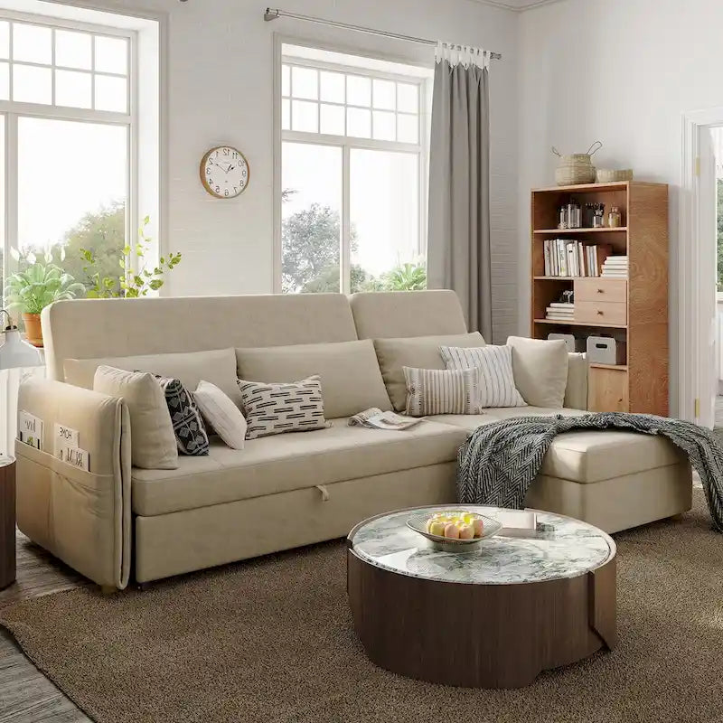 98.43 Nowoczesna, minimalistyczna rozkładana sofa narożna w kształcie litery LOdporna na zarysowania i wodoodporna, stelaż z litego drewna