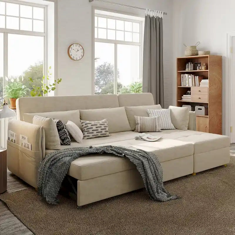 98.43 Nowoczesna, minimalistyczna rozkładana sofa narożna w kształcie litery LOdporna na zarysowania i wodoodporna, stelaż z litego drewna
