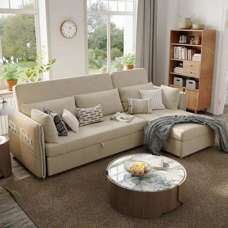 98.43 Nowoczesna, minimalistyczna rozkładana sofa narożna w kształcie litery LOdporna na zarysowania i wodoodporna, stelaż z litego drewna