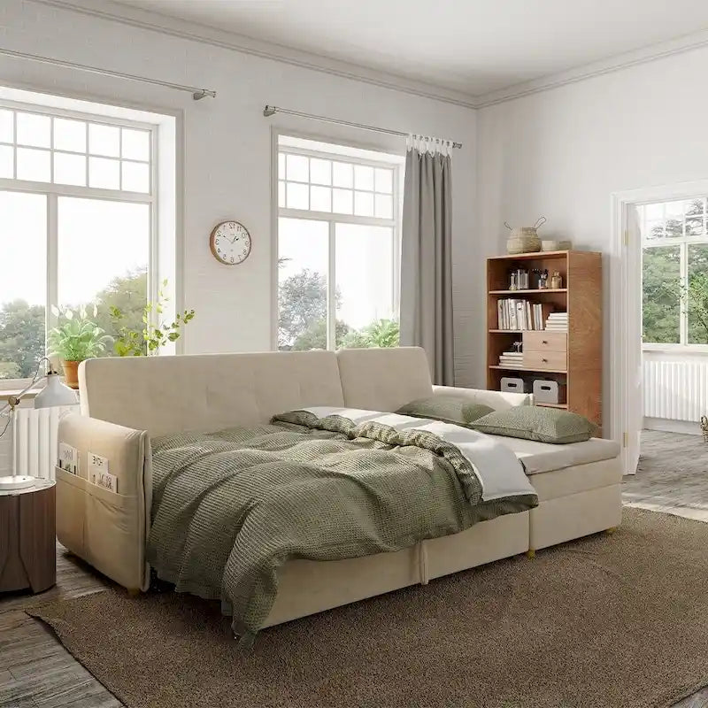 98.43 Nowoczesna, minimalistyczna rozkładana sofa narożna w kształcie litery LOdporna na zarysowania i wodoodporna, stelaż z litego drewna