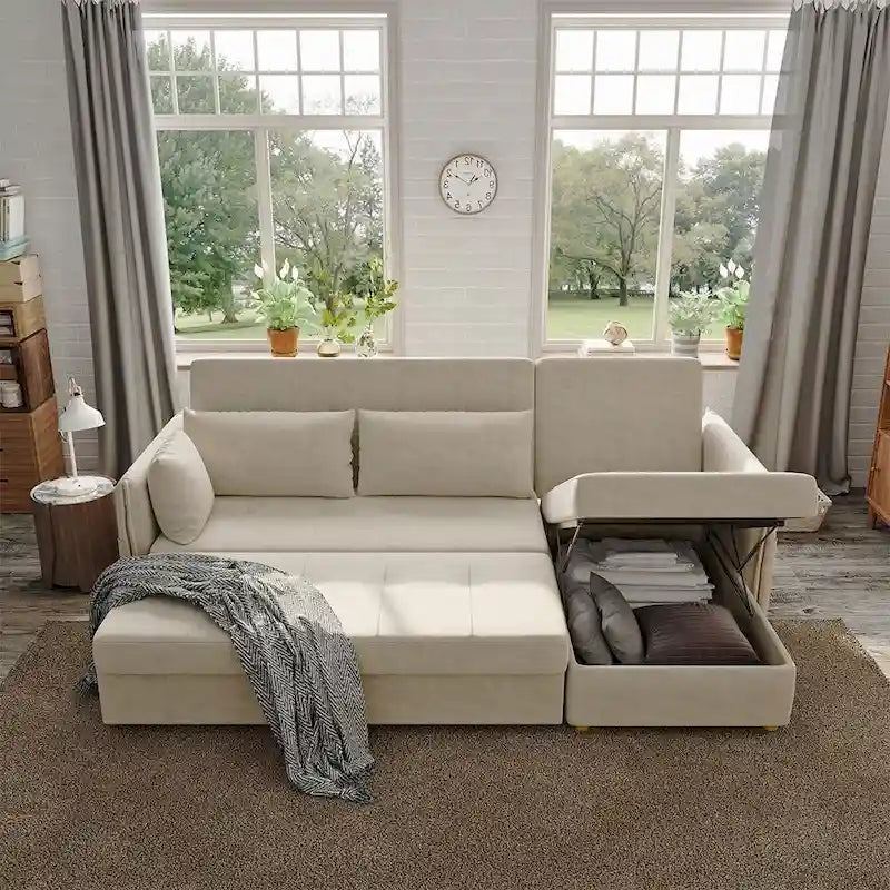 98.43 Nowoczesna, minimalistyczna rozkładana sofa narożna w kształcie litery LOdporna na zarysowania i wodoodporna, stelaż z litego drewna