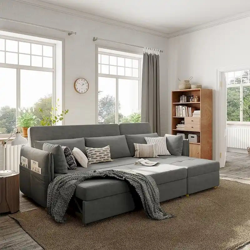 98.43 Nowoczesna, minimalistyczna rozkładana sofa narożna w kształcie litery LOdporna na zarysowania i wodoodporna, stelaż z litego drewna