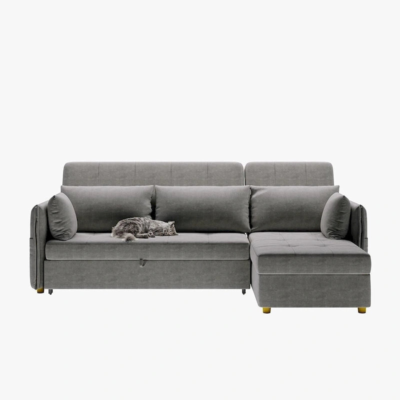 98.43 Nowoczesna, minimalistyczna rozkładana sofa narożna w kształcie litery LOdporna na zarysowania i wodoodporna, stelaż z litego drewna