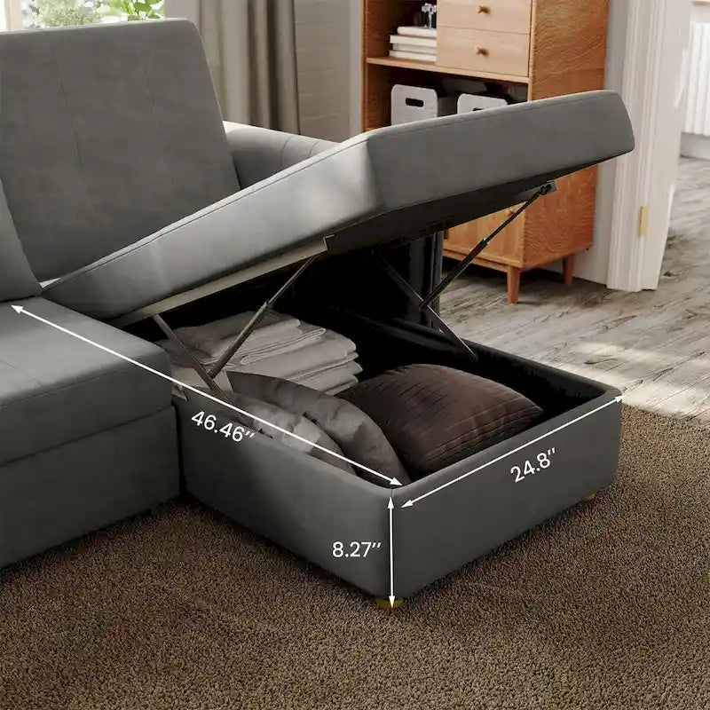 98.43 Nowoczesna, minimalistyczna rozkładana sofa narożna w kształcie litery LOdporna na zarysowania i wodoodporna, stelaż z litego drewna