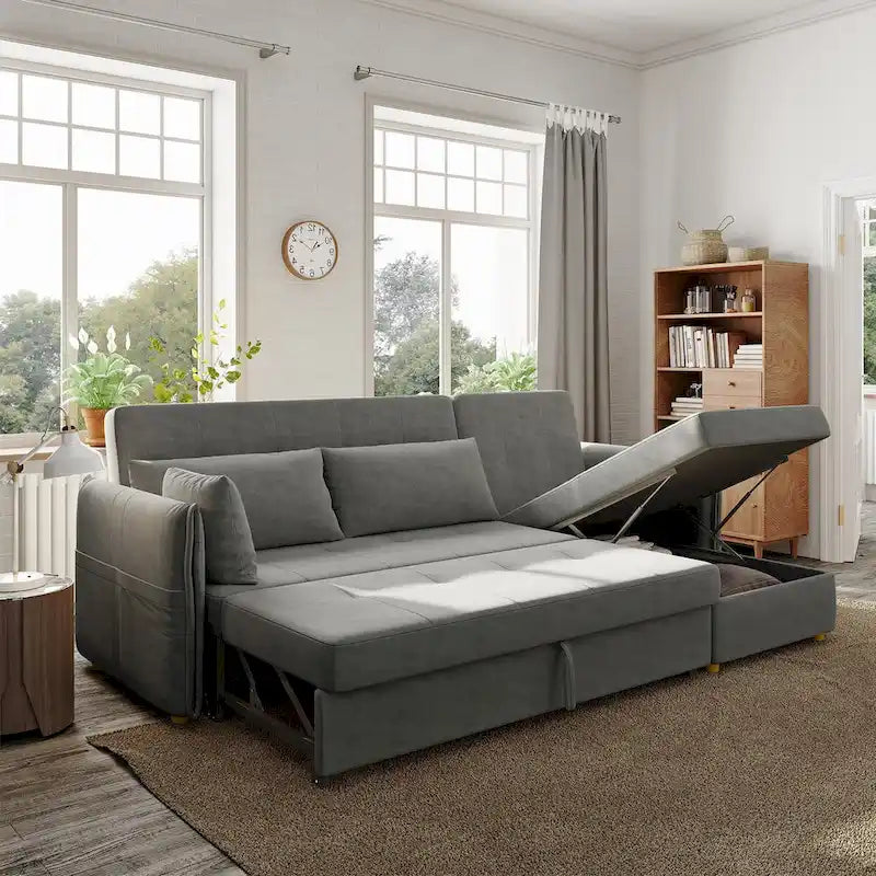 98.43 Nowoczesna, minimalistyczna rozkładana sofa narożna w kształcie litery LOdporna na zarysowania i wodoodporna, stelaż z litego drewna