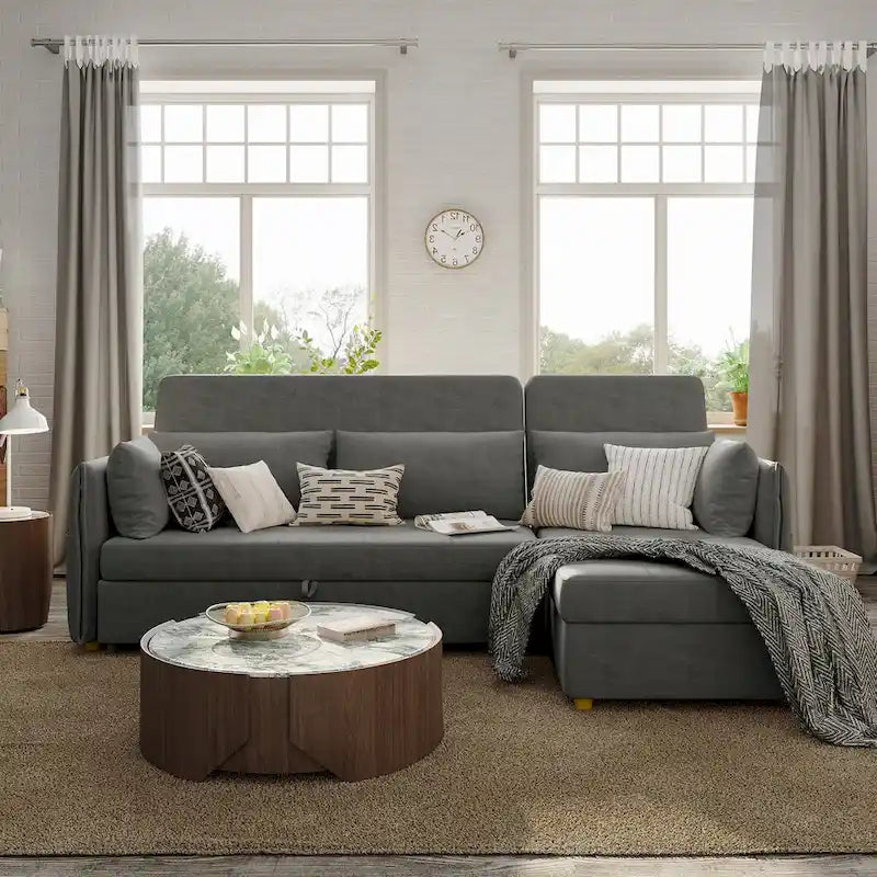 98.43 Nowoczesna, minimalistyczna rozkładana sofa narożna w kształcie litery LOdporna na zarysowania i wodoodporna, stelaż z litego drewna
