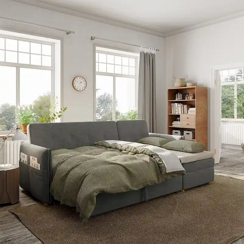 98.43 Nowoczesna, minimalistyczna rozkładana sofa narożna w kształcie litery LOdporna na zarysowania i wodoodporna, stelaż z litego drewna