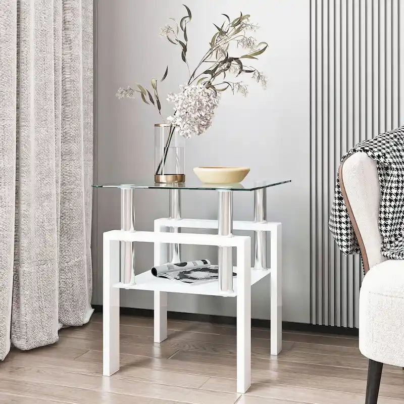 Table de thé/café/d'appoint carrée moderne en verre trempé - 17,72 long. x 17,72 larg. x 20,5 haut.