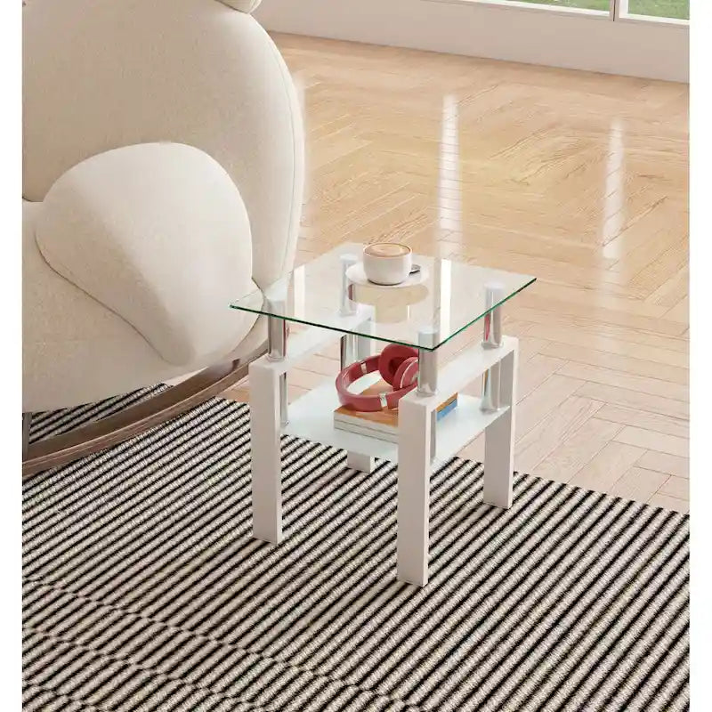 Table de thé/café/d'appoint carrée moderne en verre trempé - 17,72 long. x 17,72 larg. x 20,5 haut.