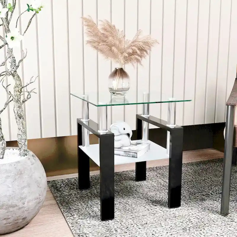 Table de thé/café/d'appoint carrée moderne en verre trempé - 17,72 long. x 17,72 larg. x 20,5 haut.