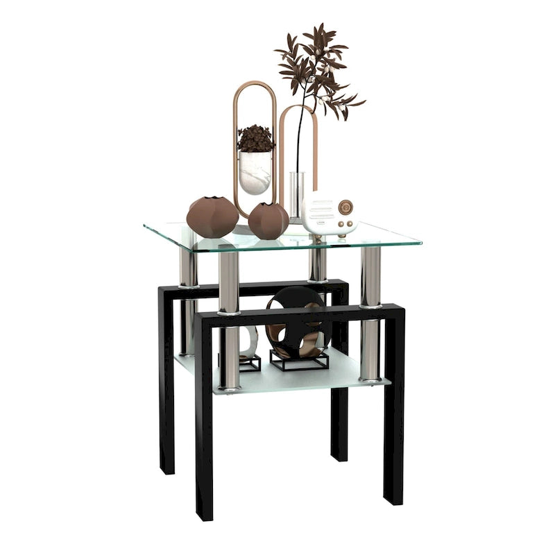 Table de thé/café/d'appoint carrée moderne en verre trempé - 17,72 long. x 17,72 larg. x 20,5 haut.