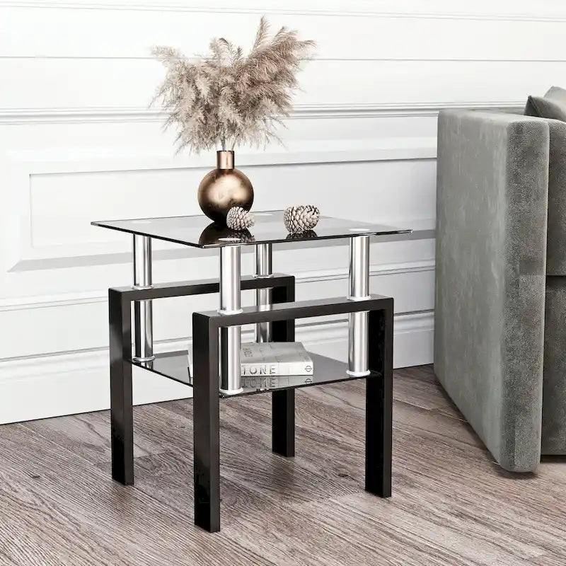 Table de thé/café/d'appoint carrée moderne en verre trempé - 17,72 long. x 17,72 larg. x 20,5 haut.