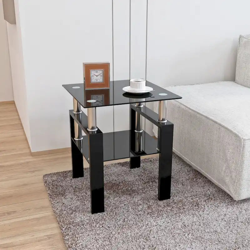 Table de thé/café/d'appoint carrée moderne en verre trempé - 17,72 long. x 17,72 larg. x 20,5 haut.