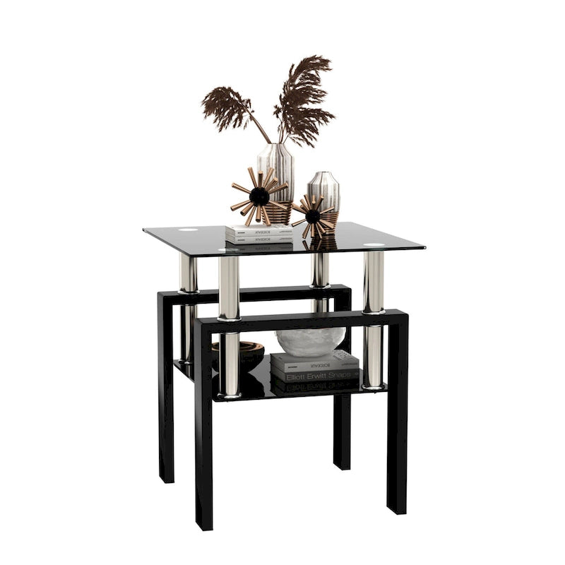 Table de thé/café/d'appoint carrée moderne en verre trempé - 17,72 long. x 17,72 larg. x 20,5 haut.
