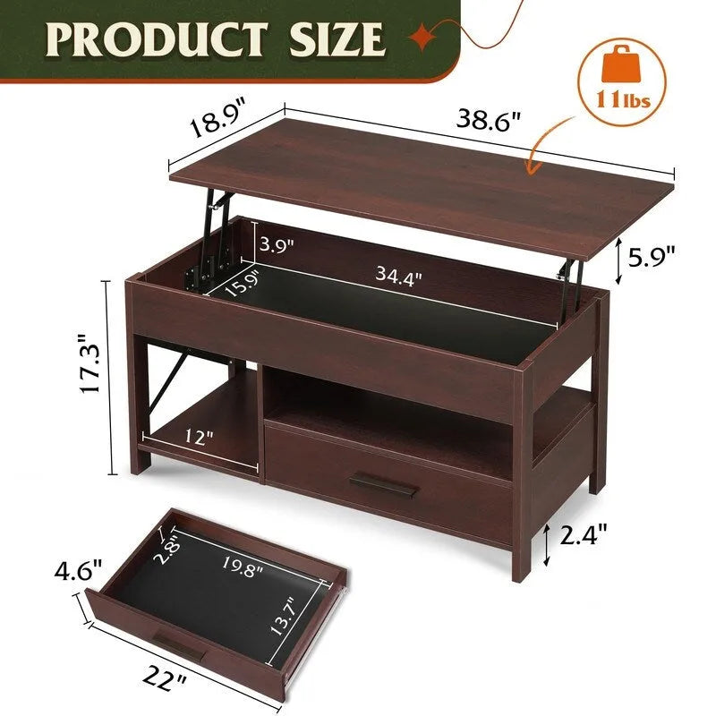 Stolik kawowy z podnoszonym blatem – 18.9D x 38.58W x 17.83H