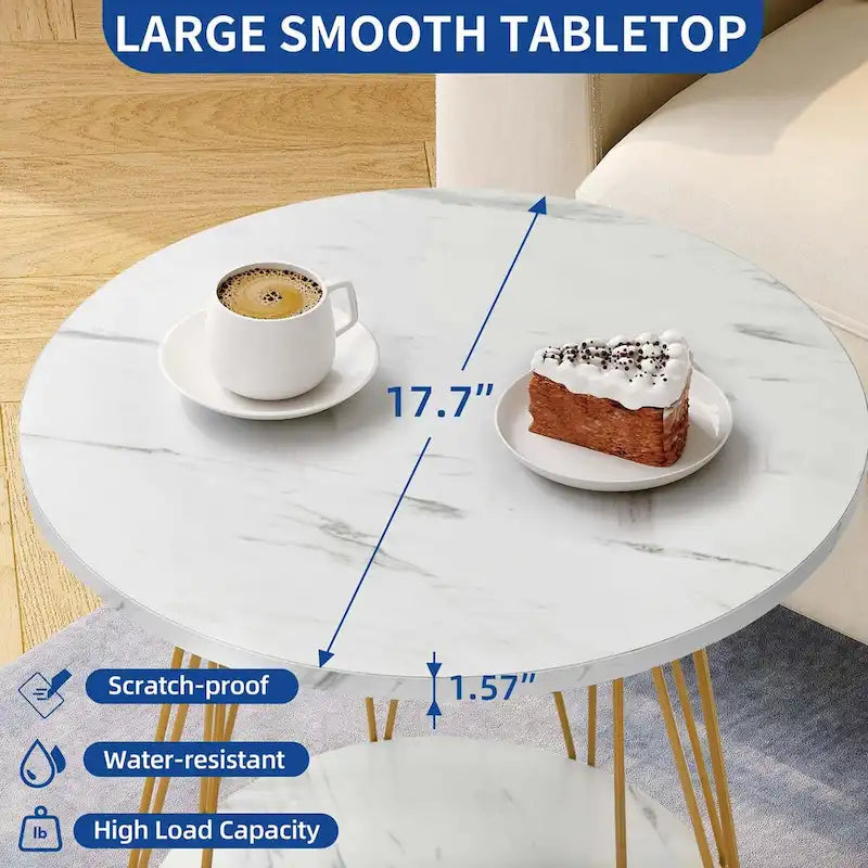 Moasis Table d'appoint ronde à 2 niveaux avec plateau en faux marbre pour salon