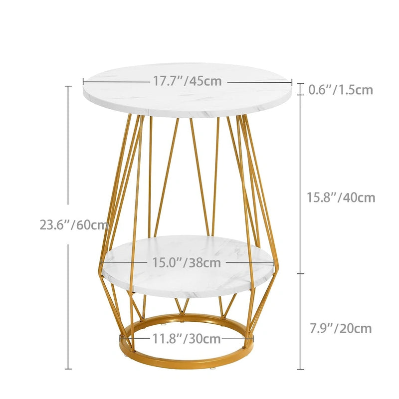Moasis Table d'appoint ronde à 2 niveaux avec plateau en faux marbre pour salon