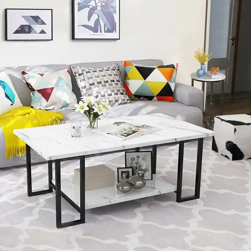 Ensemble de 3 tables basses Grondin Modern Style avec 2 tables d'appoint, ensemble de 3 tables de salon avec plateau en faux marbre