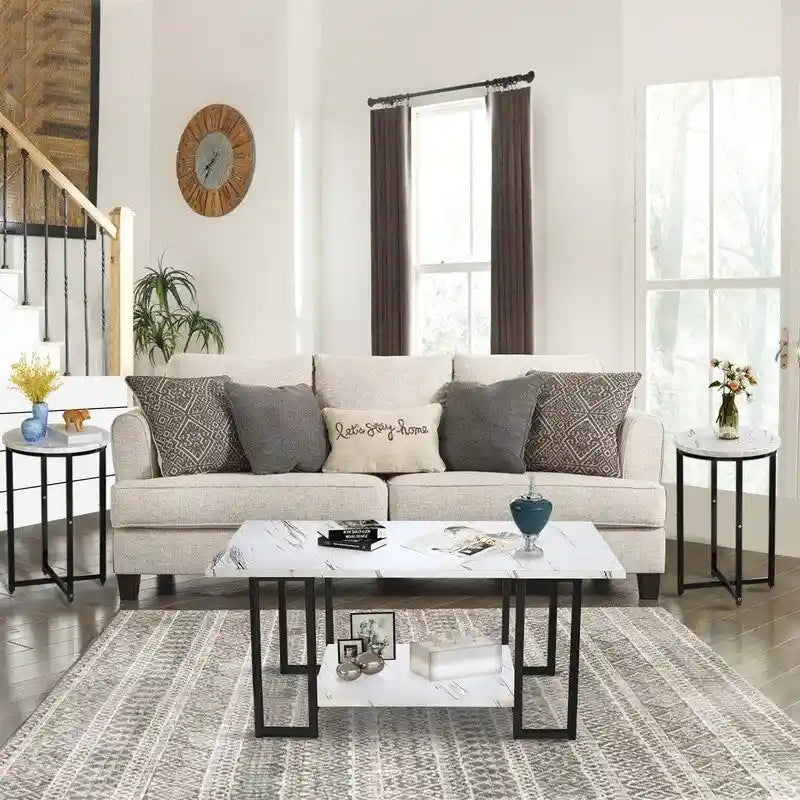 Ensemble de 3 tables basses Grondin Modern Style avec 2 tables d'appoint, ensemble de 3 tables de salon avec plateau en faux marbre