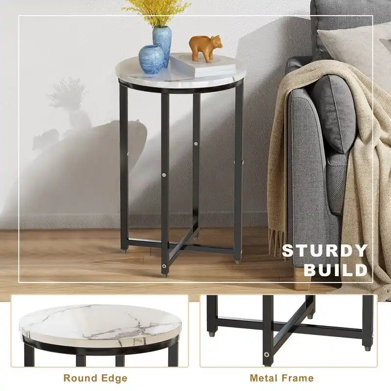 Ensemble de 3 tables basses Grondin Modern Style avec 2 tables d'appoint, ensemble de 3 tables de salon avec plateau en faux marbre