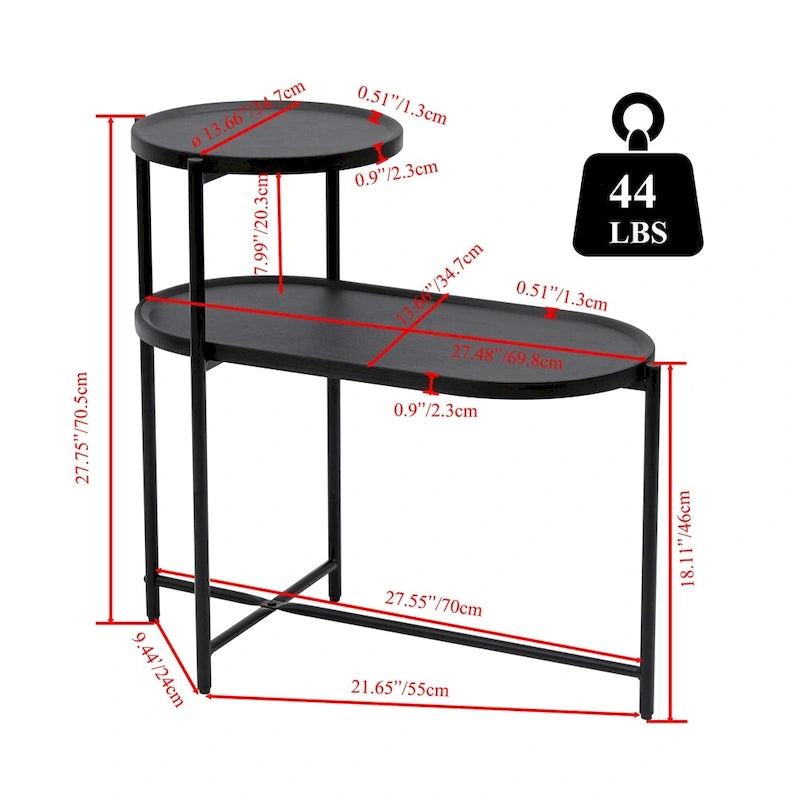 Table d'appoint ronde moderne à 2 niveaux avec étagère de rangement en bois