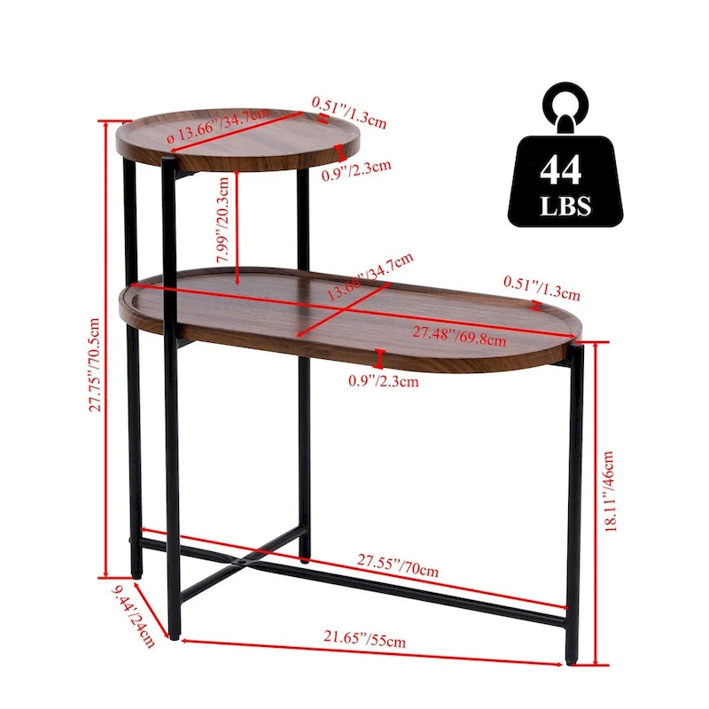 Table d'appoint ronde moderne à 2 niveaux avec étagère de rangement en bois
