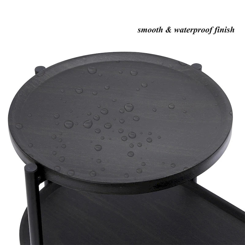 Table d'appoint ronde moderne à 2 niveaux avec étagère de rangement en bois