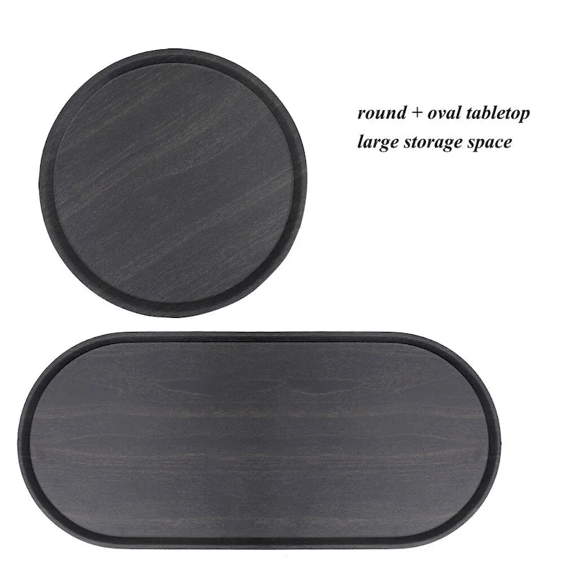 Table d'appoint ronde moderne à 2 niveaux avec étagère de rangement en bois