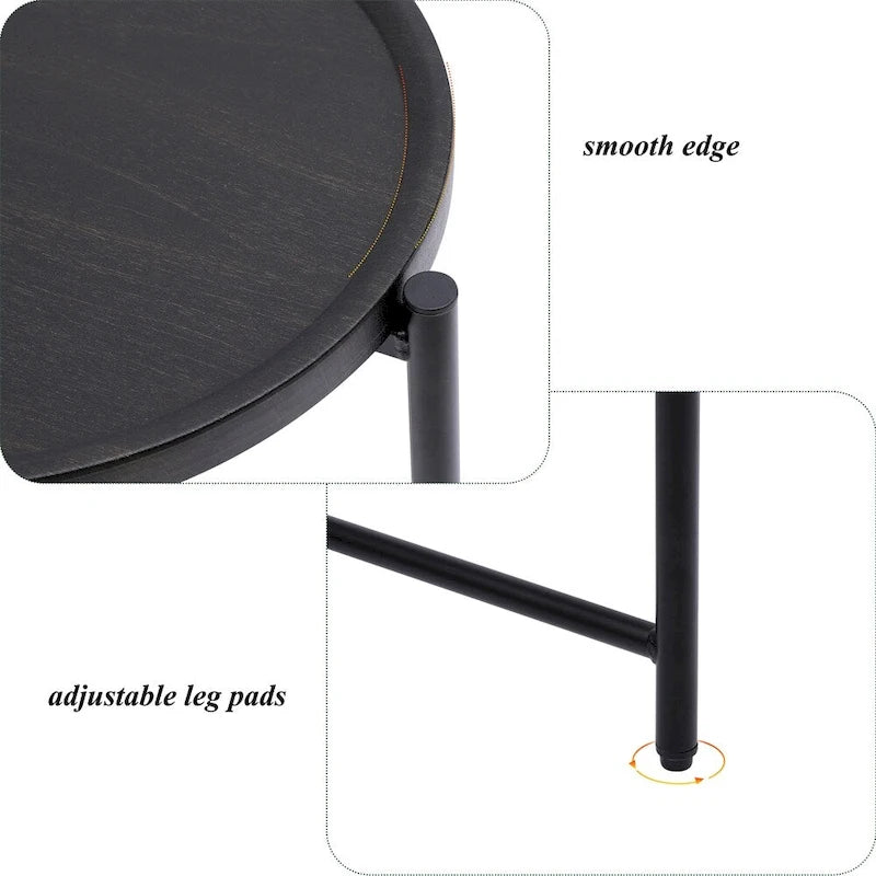 Table d'appoint ronde moderne à 2 niveaux avec étagère de rangement en bois