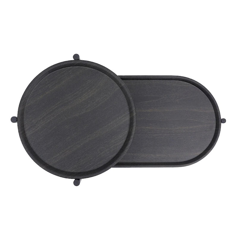 Table d'appoint ronde moderne à 2 niveaux avec étagère de rangement en bois
