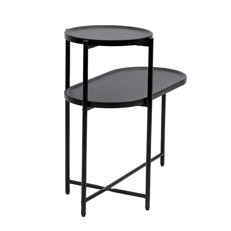 Table d'appoint ronde moderne à 2 niveaux avec étagère de rangement en bois