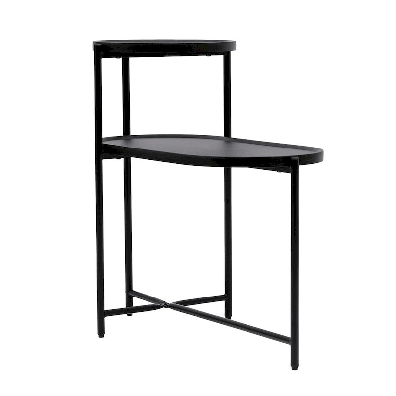 Table d'appoint ronde moderne à 2 niveaux avec étagère de rangement en bois