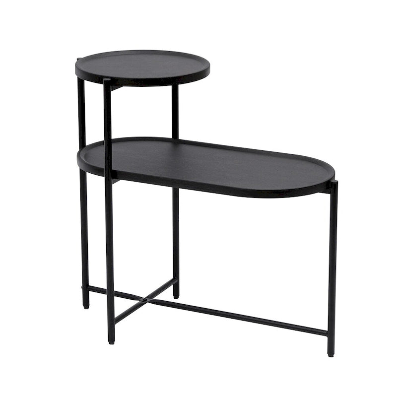 Table d'appoint ronde moderne à 2 niveaux avec étagère de rangement en bois