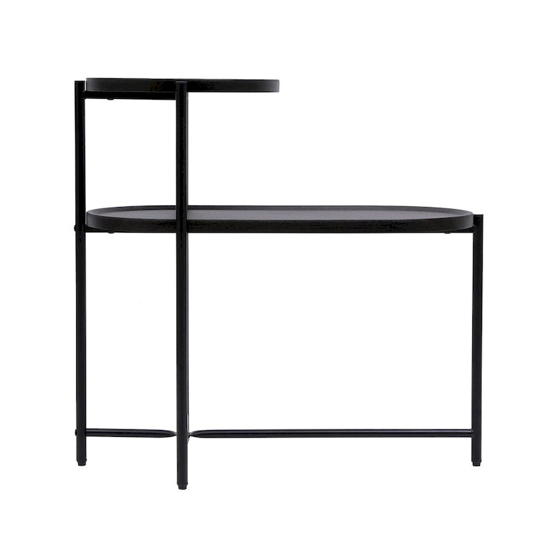 Table d'appoint ronde moderne à 2 niveaux avec étagère de rangement en bois