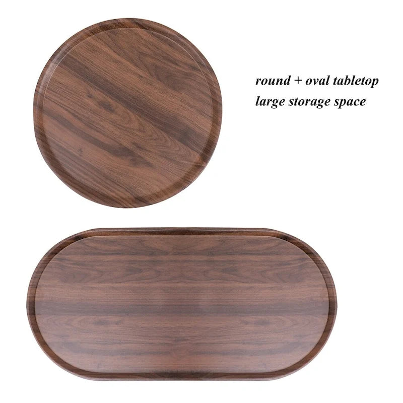 Table d'appoint ronde moderne à 2 niveaux avec étagère de rangement en bois