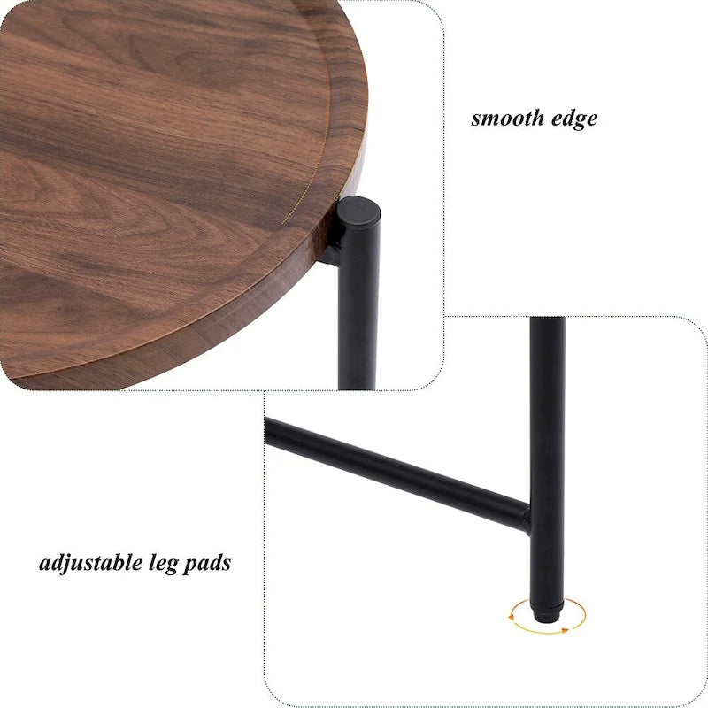 Table d'appoint ronde moderne à 2 niveaux avec étagère de rangement en bois