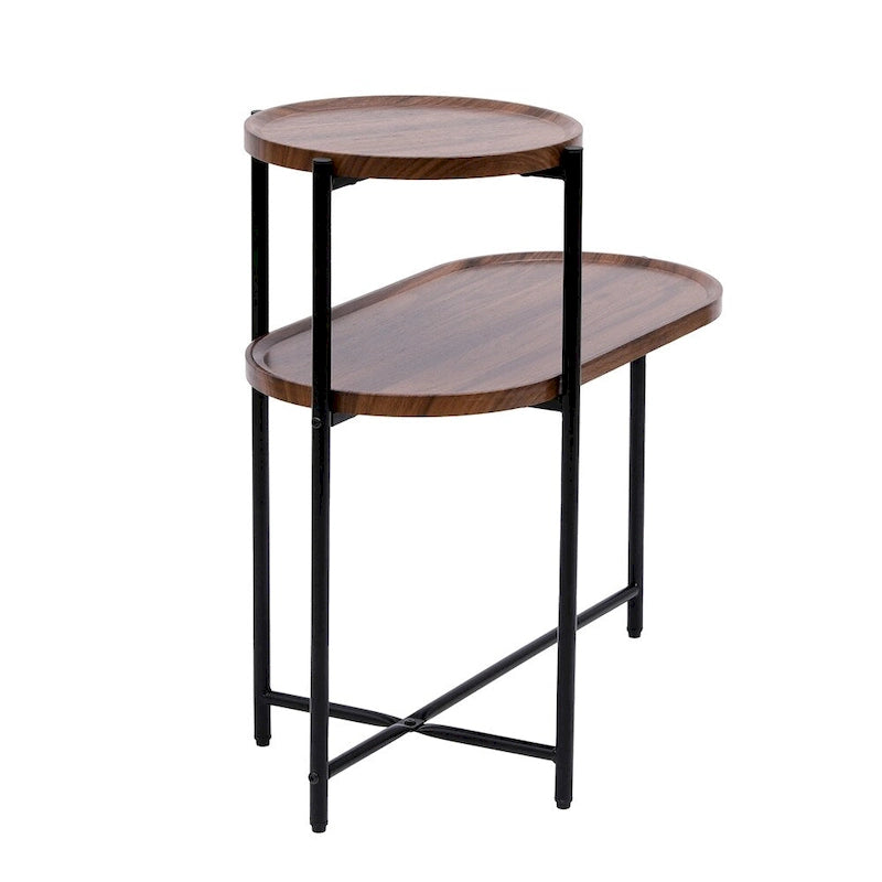 Table d'appoint ronde moderne à 2 niveaux avec étagère de rangement en bois