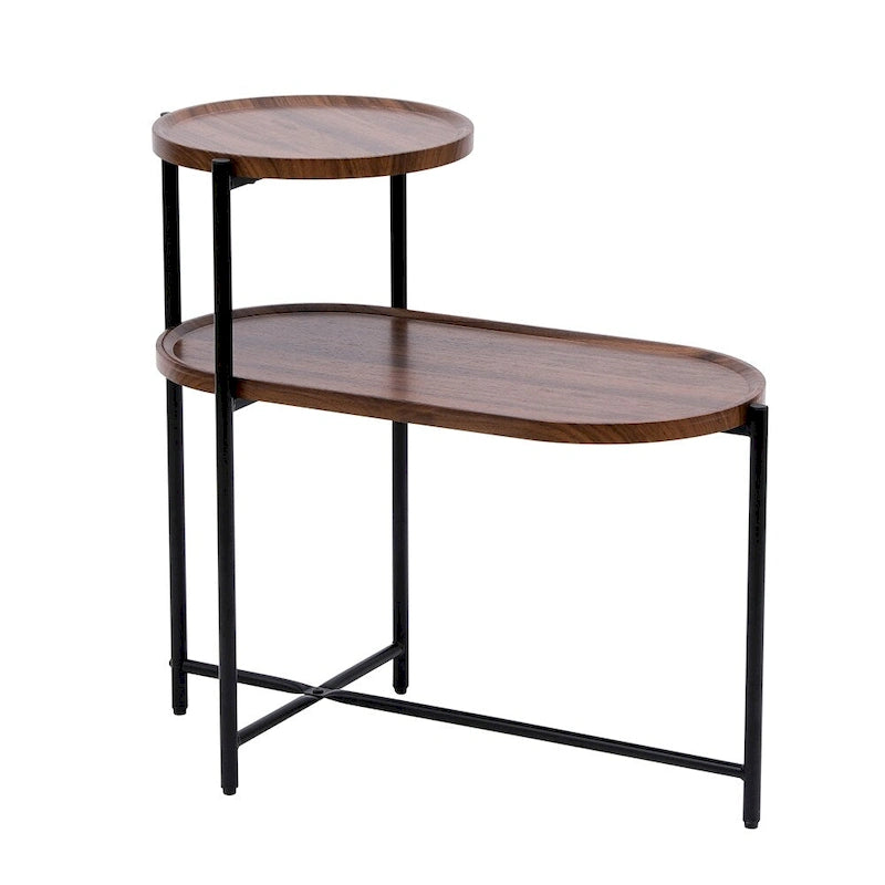 Table d'appoint ronde moderne à 2 niveaux avec étagère de rangement en bois