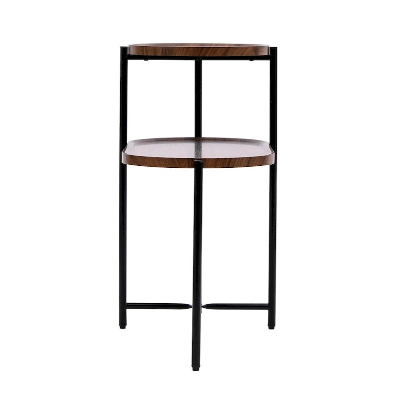 Table d'appoint ronde moderne à 2 niveaux avec étagère de rangement en bois