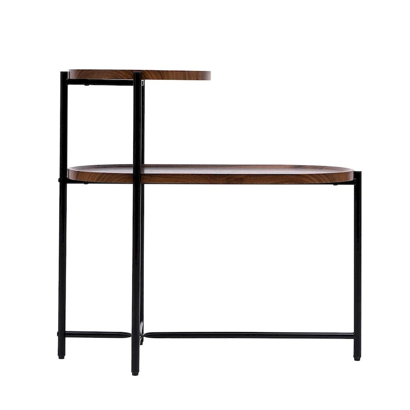 Table d'appoint ronde moderne à 2 niveaux avec étagère de rangement en bois