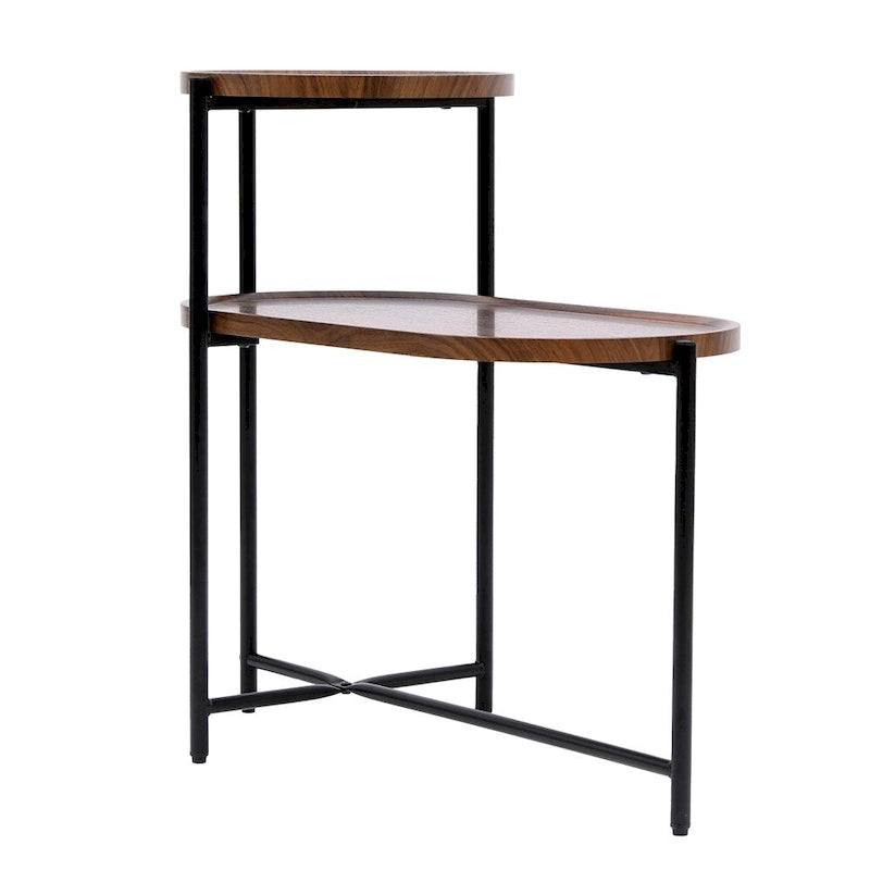 Table d'appoint ronde moderne à 2 niveaux avec étagère de rangement en bois